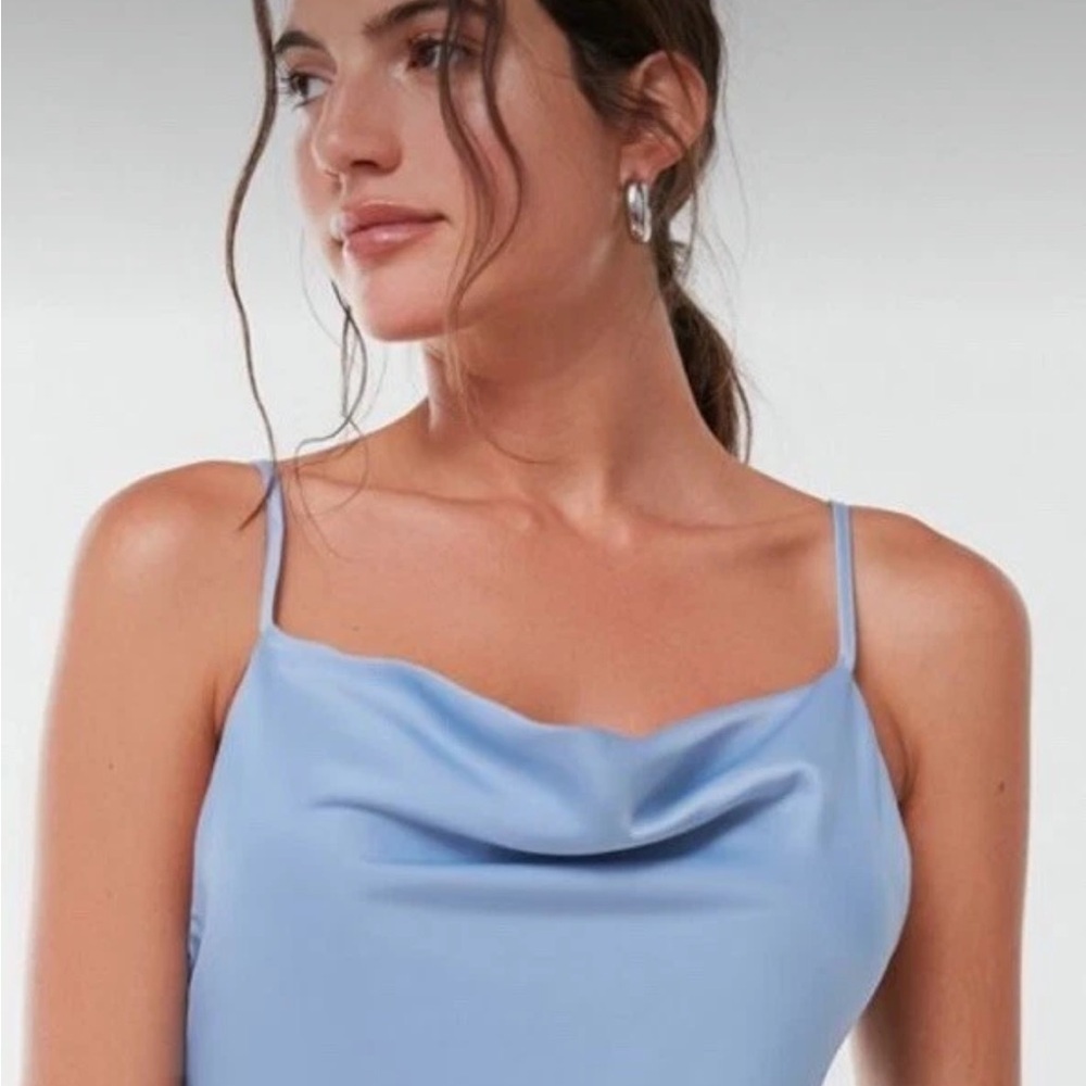Cinderella light baby Blue silver satin Slip sleep mini Dress Cowel style - Picture 4 of 9